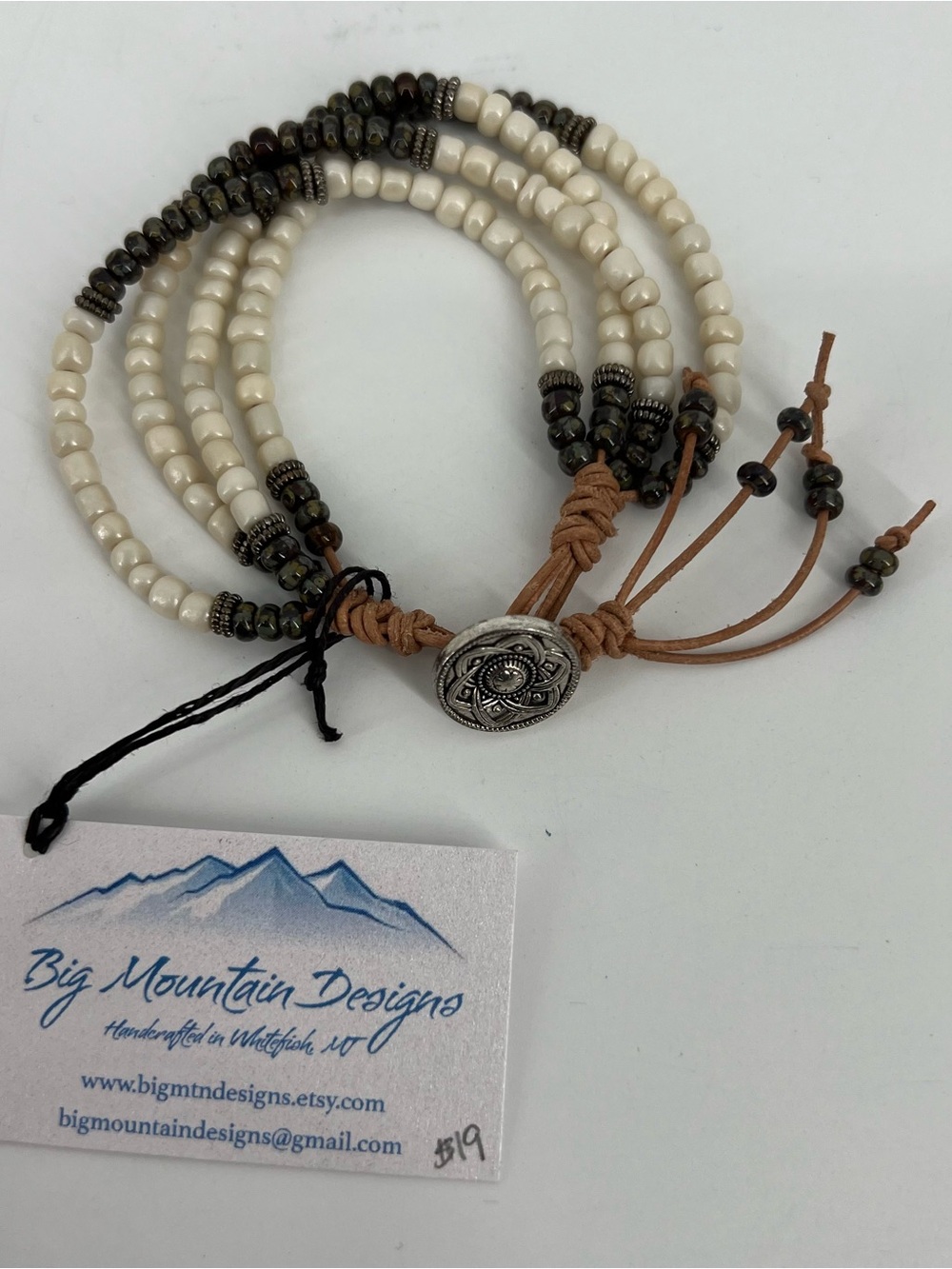 Western Boho 3 Layer Genuine Leather Wrap Beaded Bracelet Big Mountain Designs
